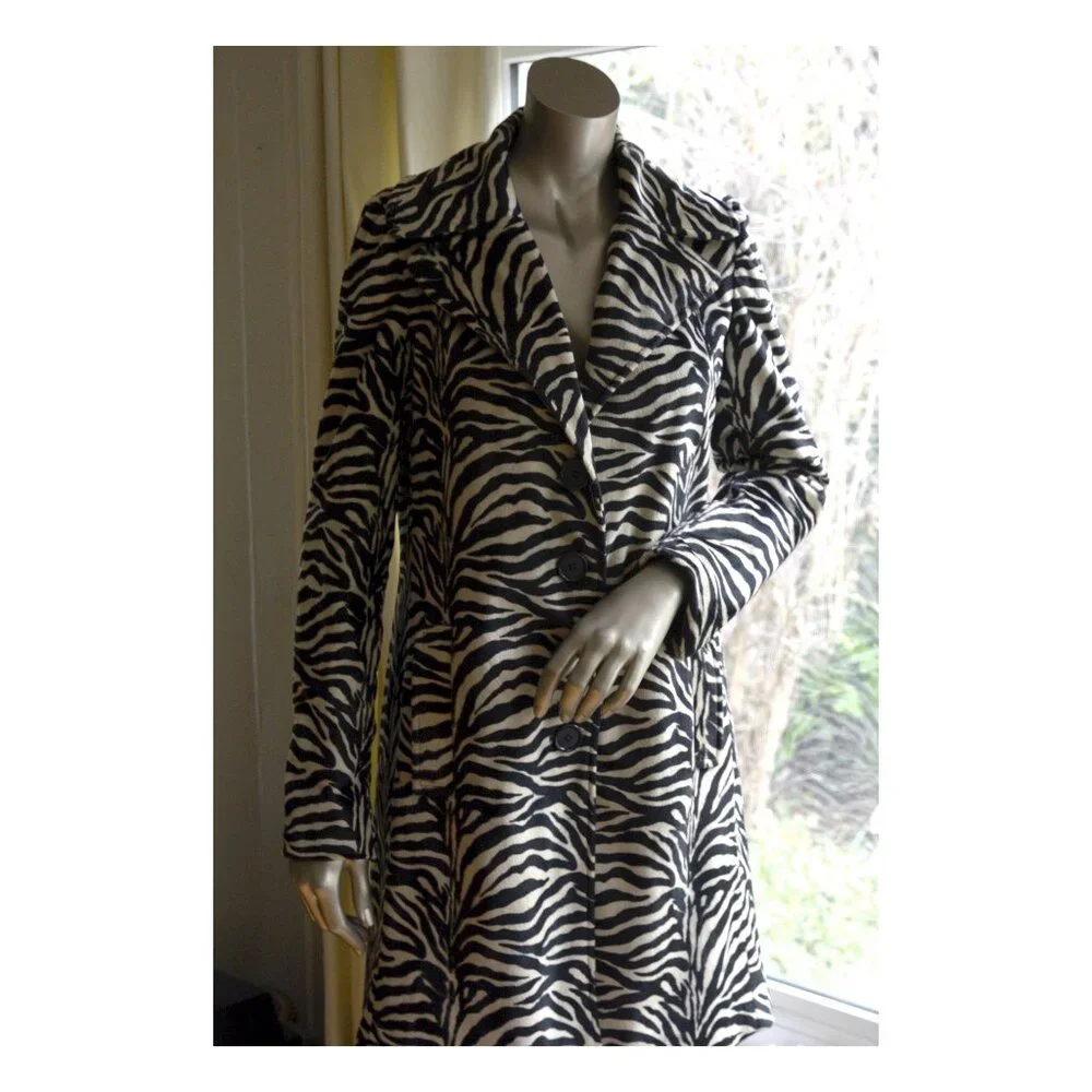 Vintage Betsey Johnson Striped Faux Fur Coat SZ 2 - Small - Picture 2 of 12